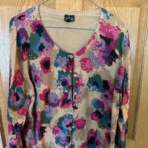 Relativity LS, Multi-colored, Button Down, Cardigan Sweater.  Size 1X.
